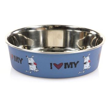 Edelstahlnapf I LOVE MY DOG S blau