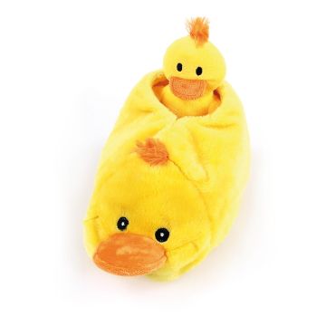 Plüsch-Entenschuh mit 3 Minienten gelb