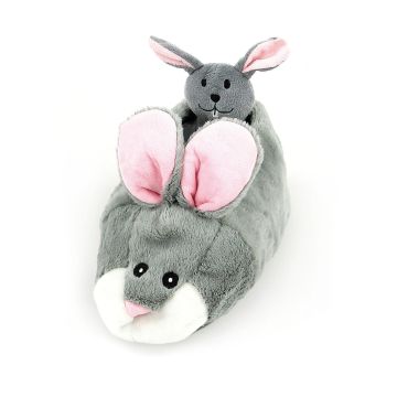 Plüsch-Hasenschuh mit 3 Minihasen grau