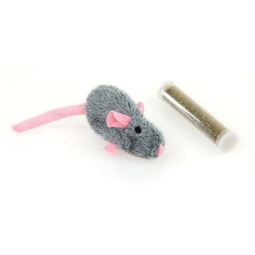 Plüschmaus mit Catnip-Trommel grau