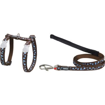RD Cat Harness&Lead Blue Spots Brown XS