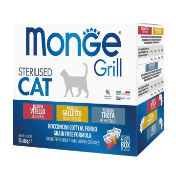 Monge Grill Cat Veal+Cock.+Trout 12x85g